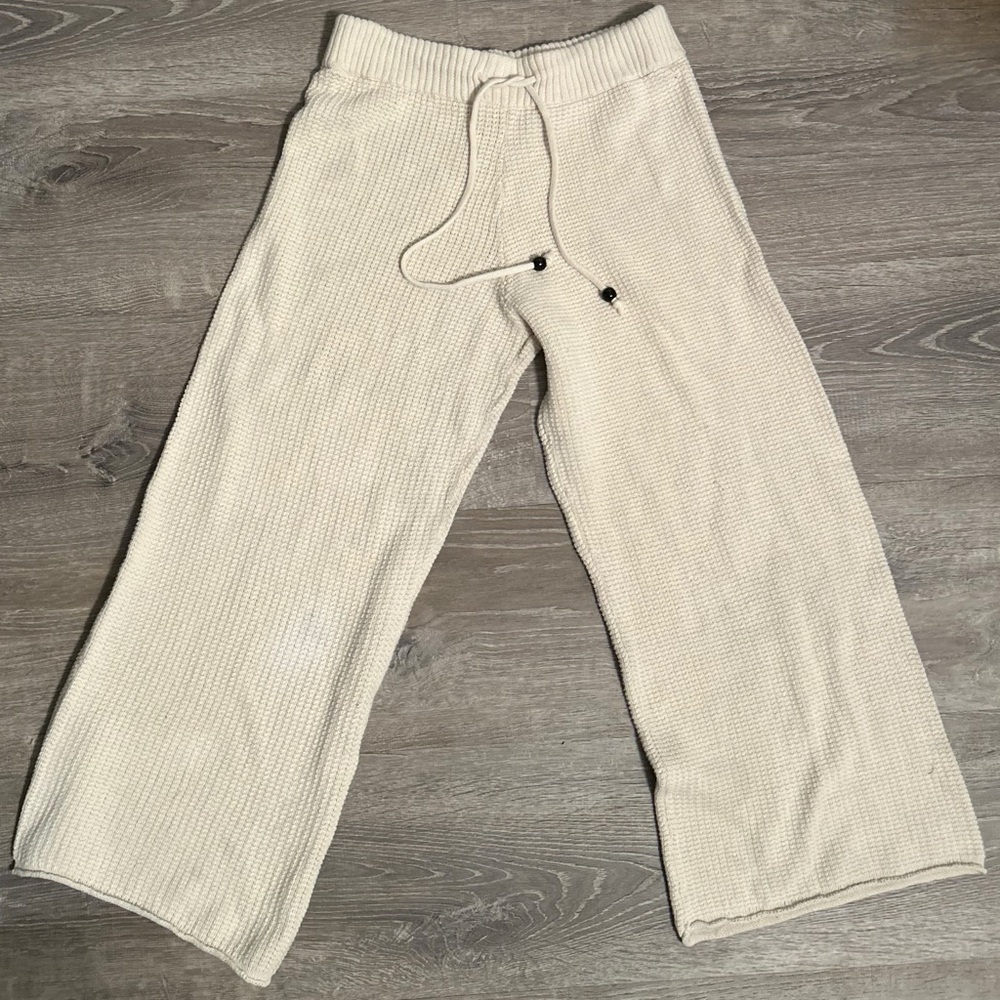 Onia White Cotton Waffle Knit Pull-on Lounge Pants